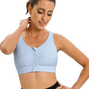 Yogapro Zip Front Post Surgical Sports Bra Women’s US Size 3XL Blue Mastectomy